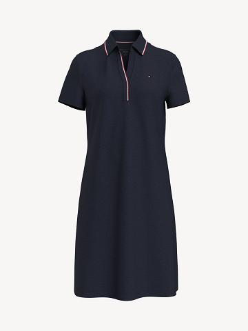 Női Tommy Hilfiger Essential Split-Neck Polo Dresses Sötétkék | HU 76GSO